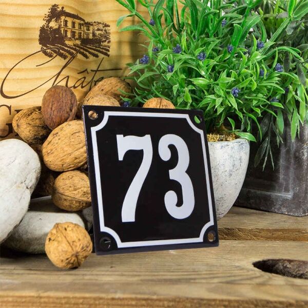 Emaille huisnummerbord 'zwart' klein nummer 73