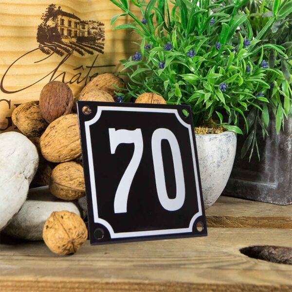 Emaille huisnummerbord 'zwart' klein nummer 70