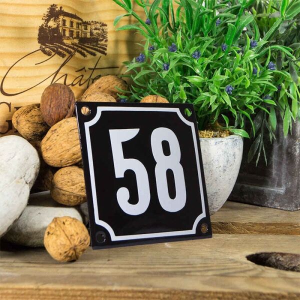 Emaille huisnummerbord 'zwart' klein nummer 58