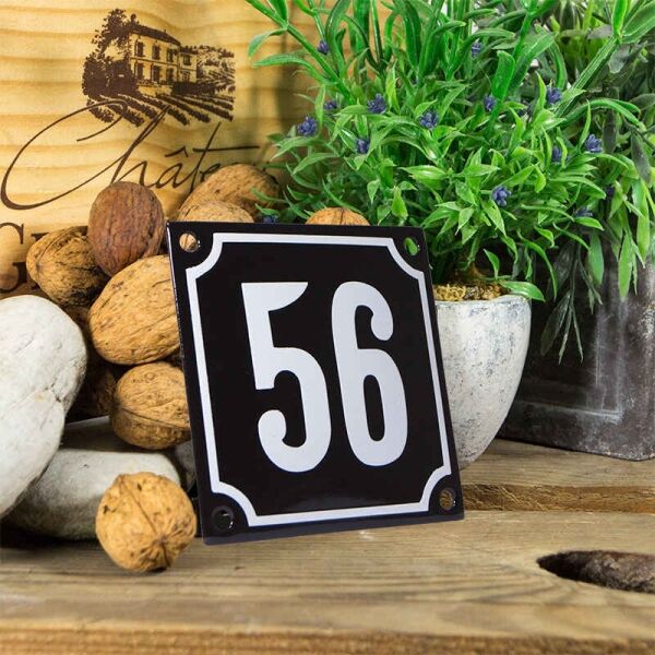 Emaille huisnummerbord 'zwart' klein nummer 56