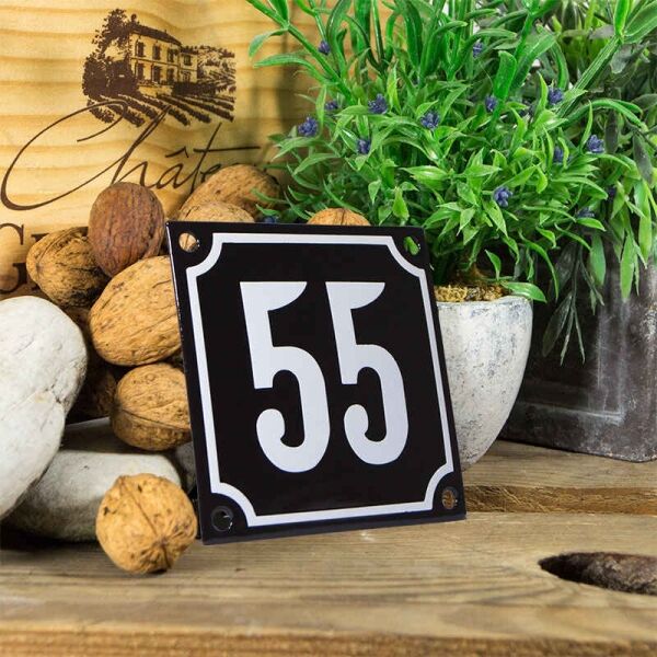 Emaille huisnummerbord 'zwart' klein nummer 55