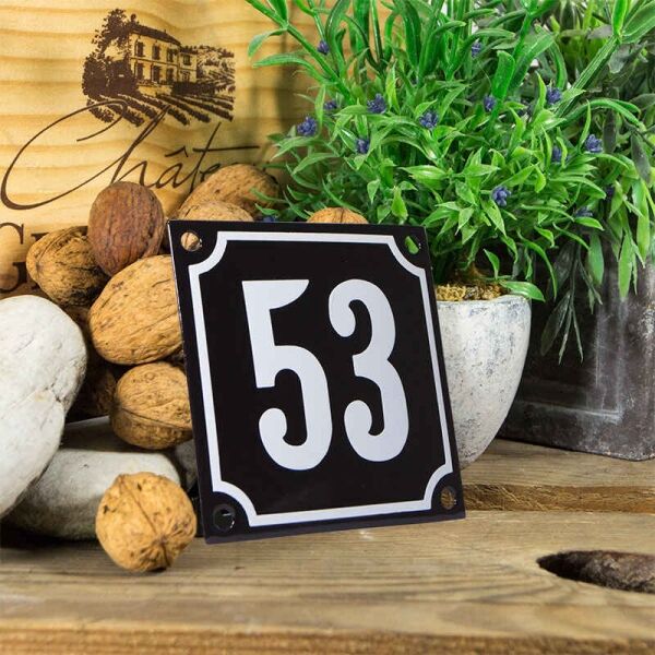 Emaille huisnummerbord 'zwart' klein nummer 53