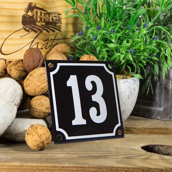 Emaille huisnummerbord 'zwart' klein nummer 13