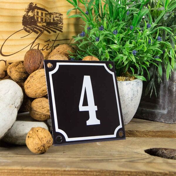 Emaille huisnummerbord 'zwart' klein nummer 4
