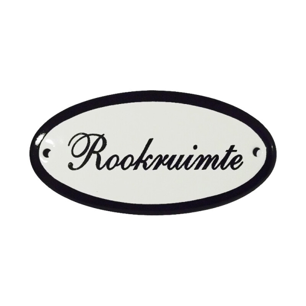 Emaille deurbordje met de tekst 'Rookruimte'.
