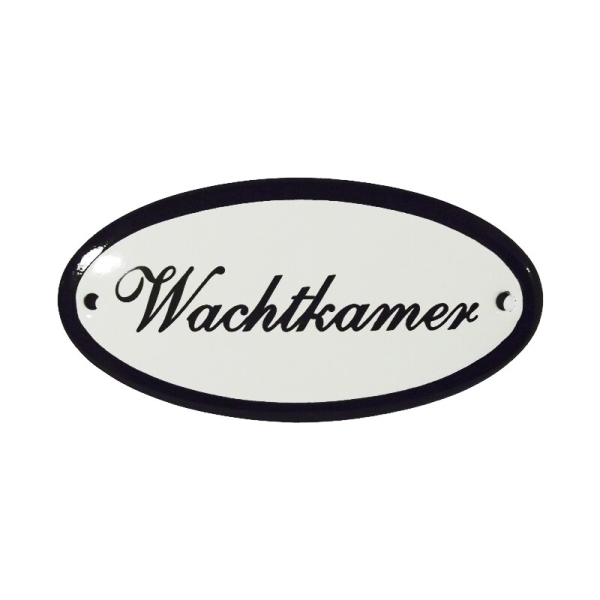 Emaille deurbordje met de tekst 'Wachtkamer'.