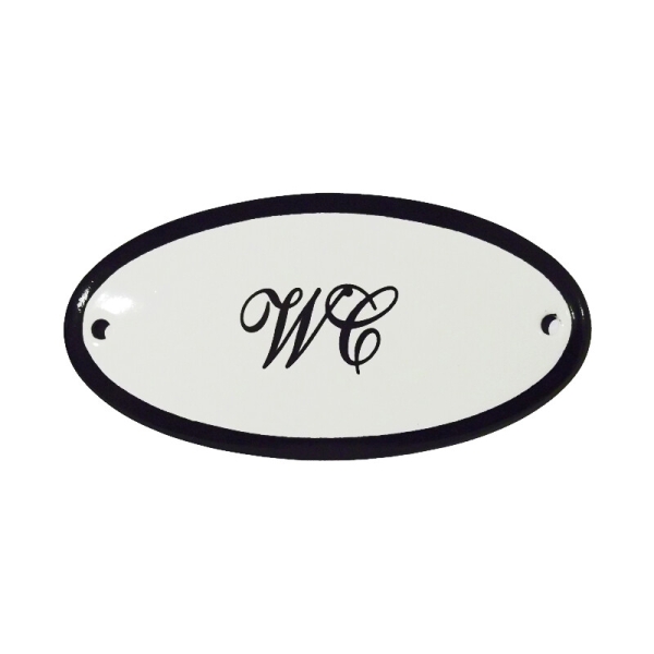 Emaille deurbordje met de tekst 'WC'.