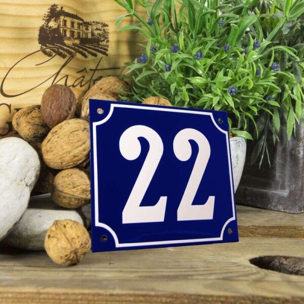 Huisnummerbord groot blauw nummer 22