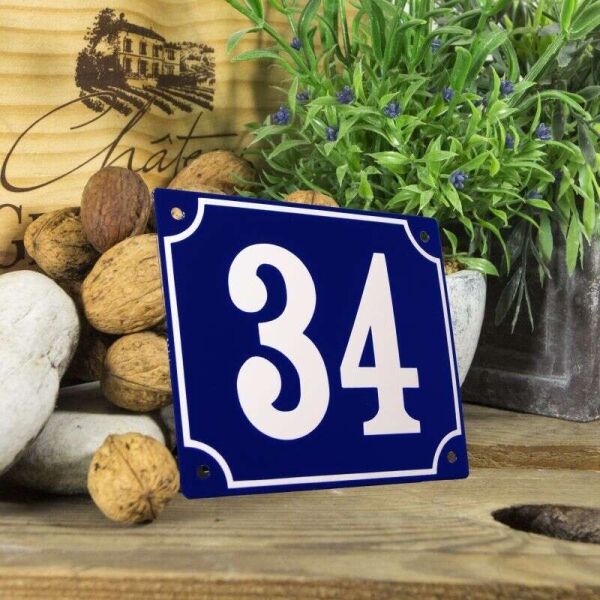 Huisnummerbord groot blauw nummer 34