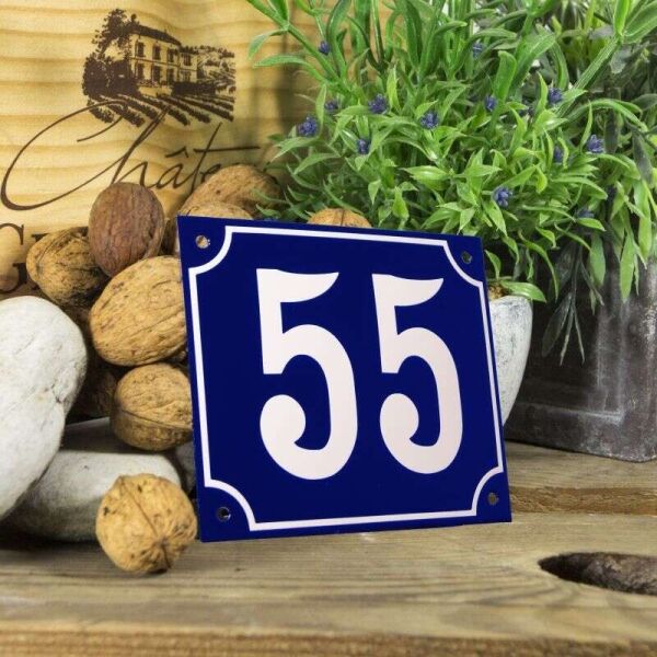 Huisnummerbord groot blauw nummer 55