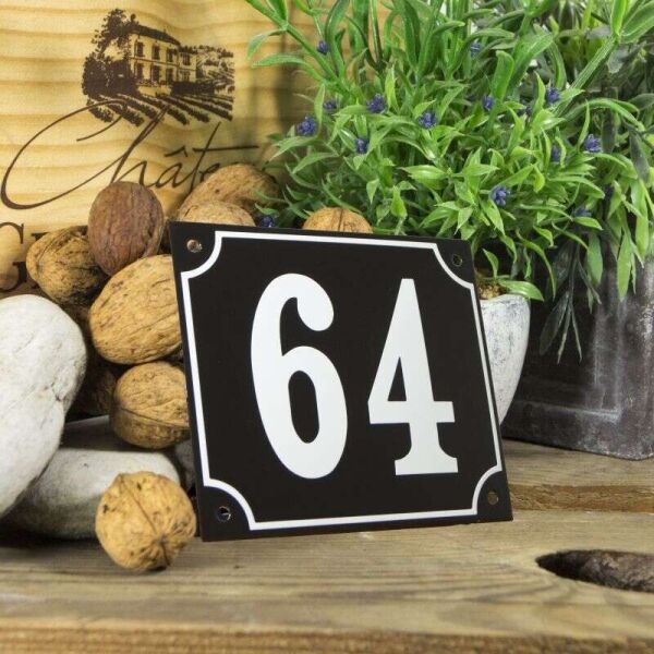 Huisnummerbord groot zwart nummer 64