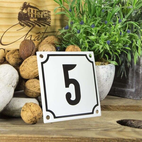 Huisnummerbord wit klein 10x10 cm nummer 5