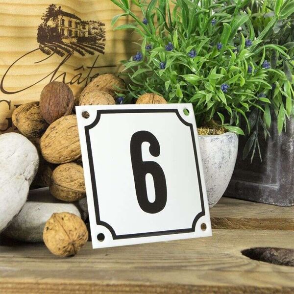 Huisnummerbord wit klein 10x10 cm nummer 6