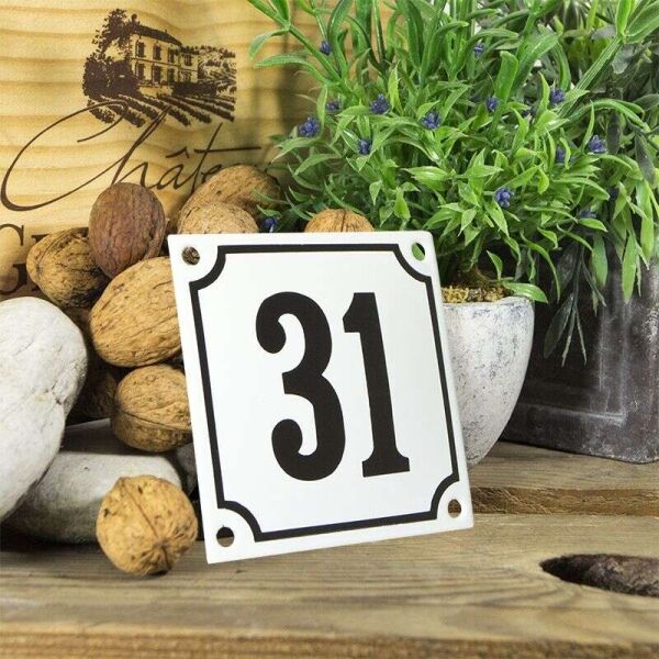 Huisnummerbord wit klein 10x10 cm nummer 31